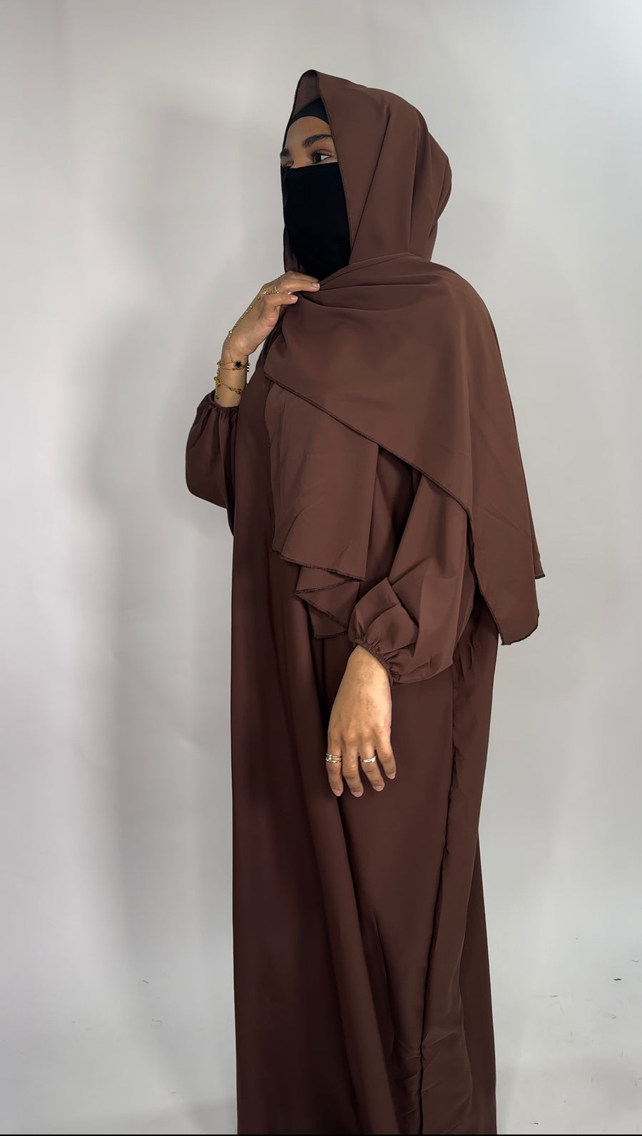 Abaya voile intégré marron