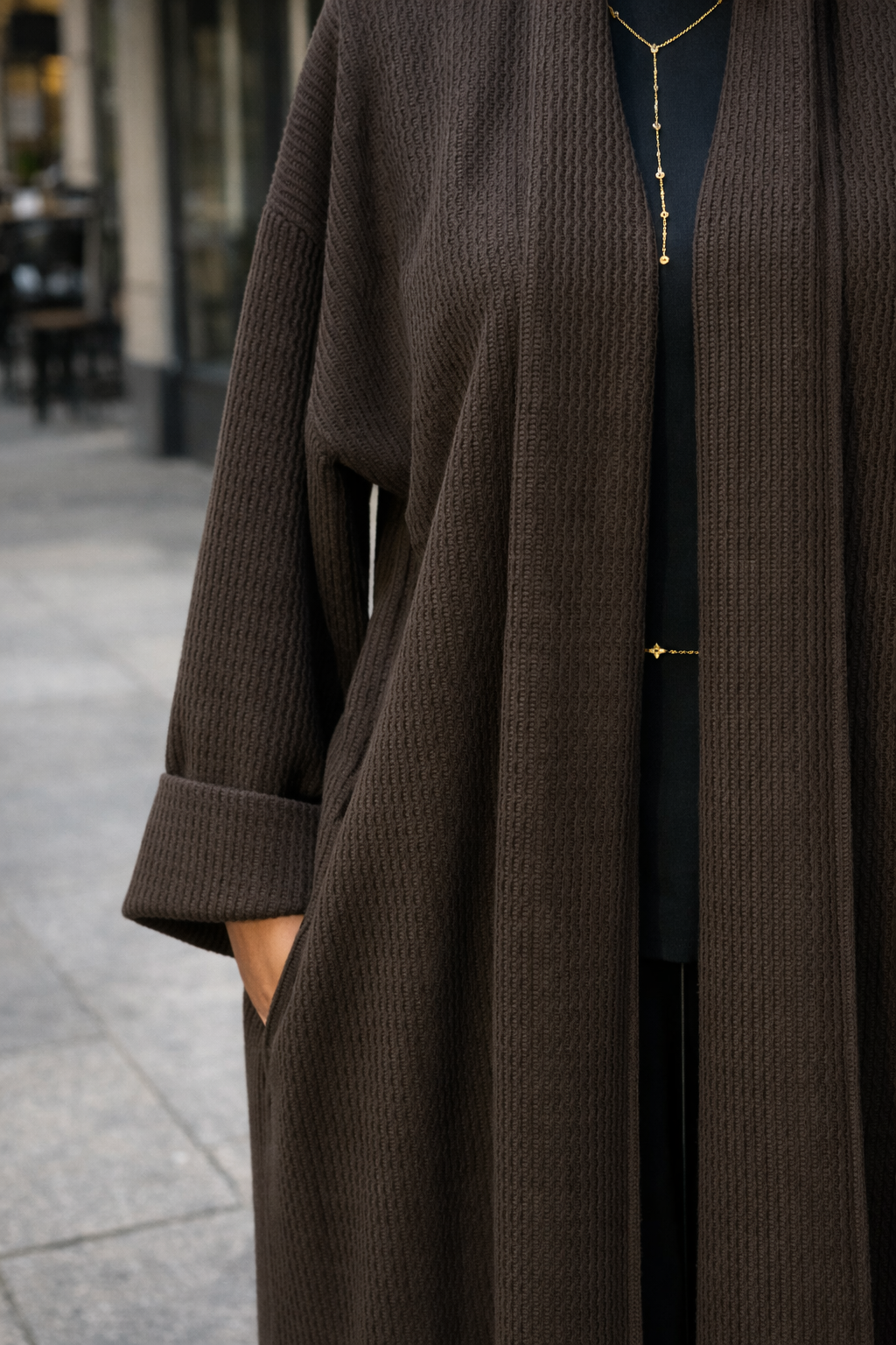 Gilet long texturé – Marron Chocolat